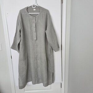 Poetry Dress Pocket 100% Linen Long Comfortable Dress Grey Women 16